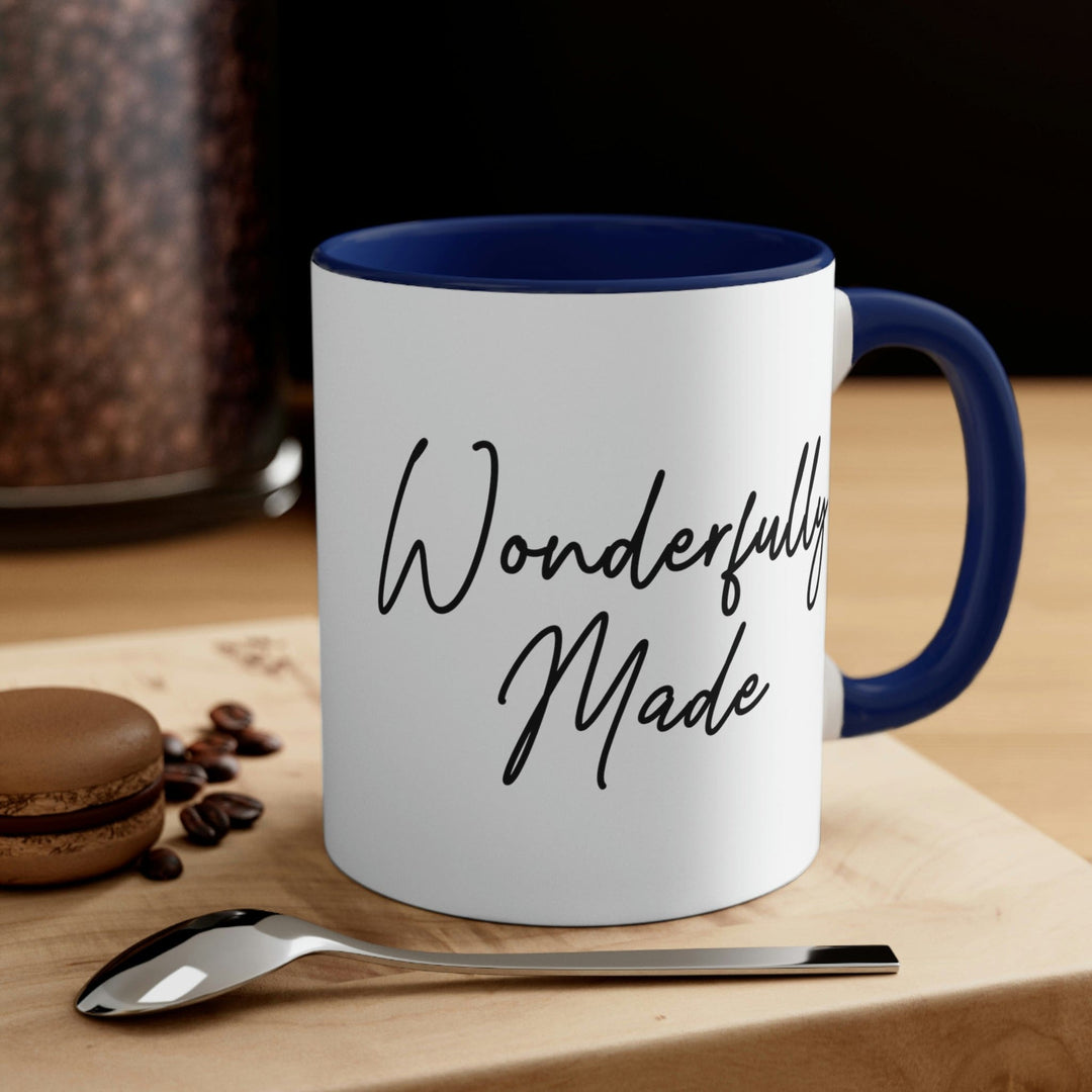 Two-tone Accent Ceramic Mug 11oz Wonderfully Made Black Affirmation Inspiration