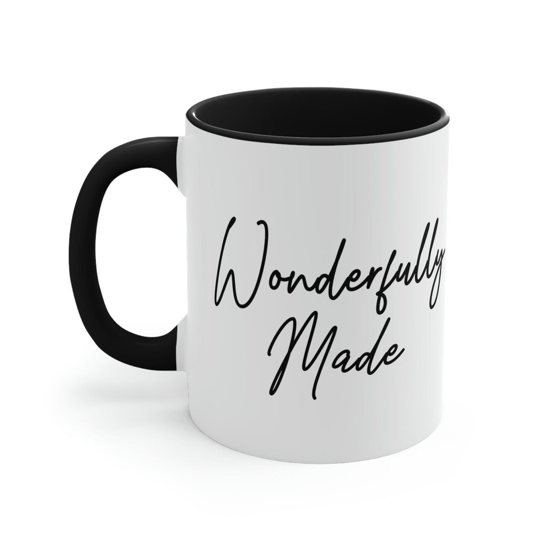 Two-tone Accent Ceramic Mug 11oz Wonderfully Made Black Affirmation Inspiration