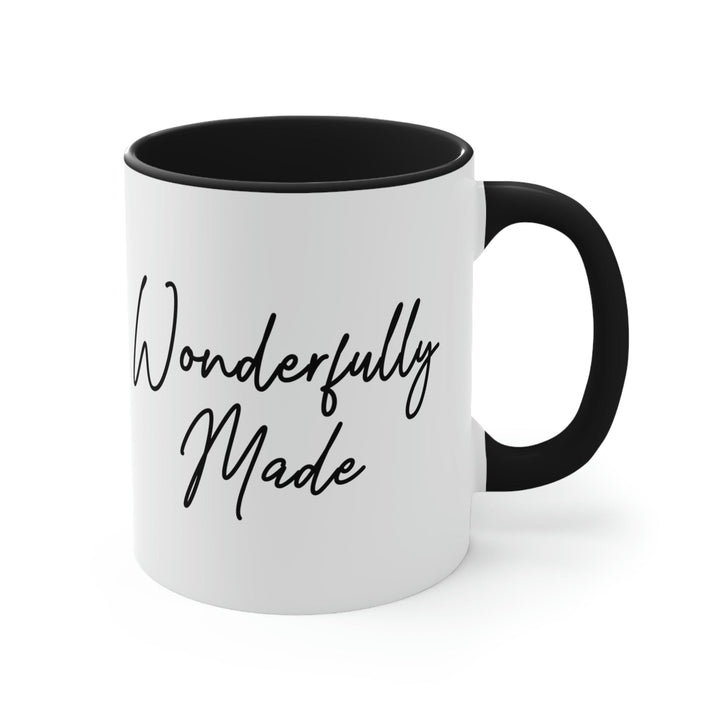 Two-tone Accent Ceramic Mug 11oz Wonderfully Made Black Affirmation Inspiration