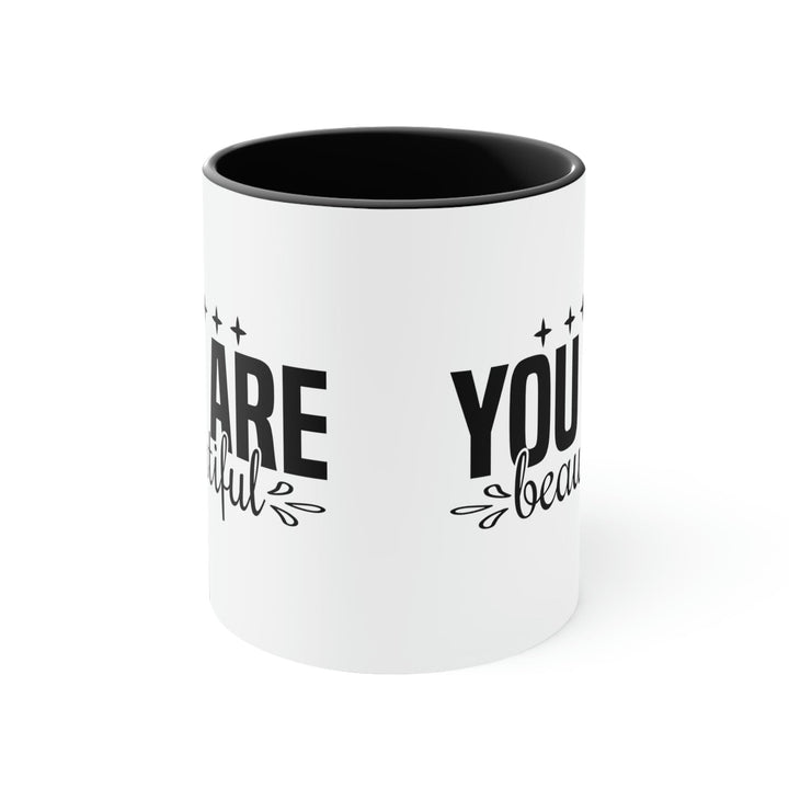 Two-tone Accent Ceramic Mug 11oz You Are Beautiful Inspiration Affirmation