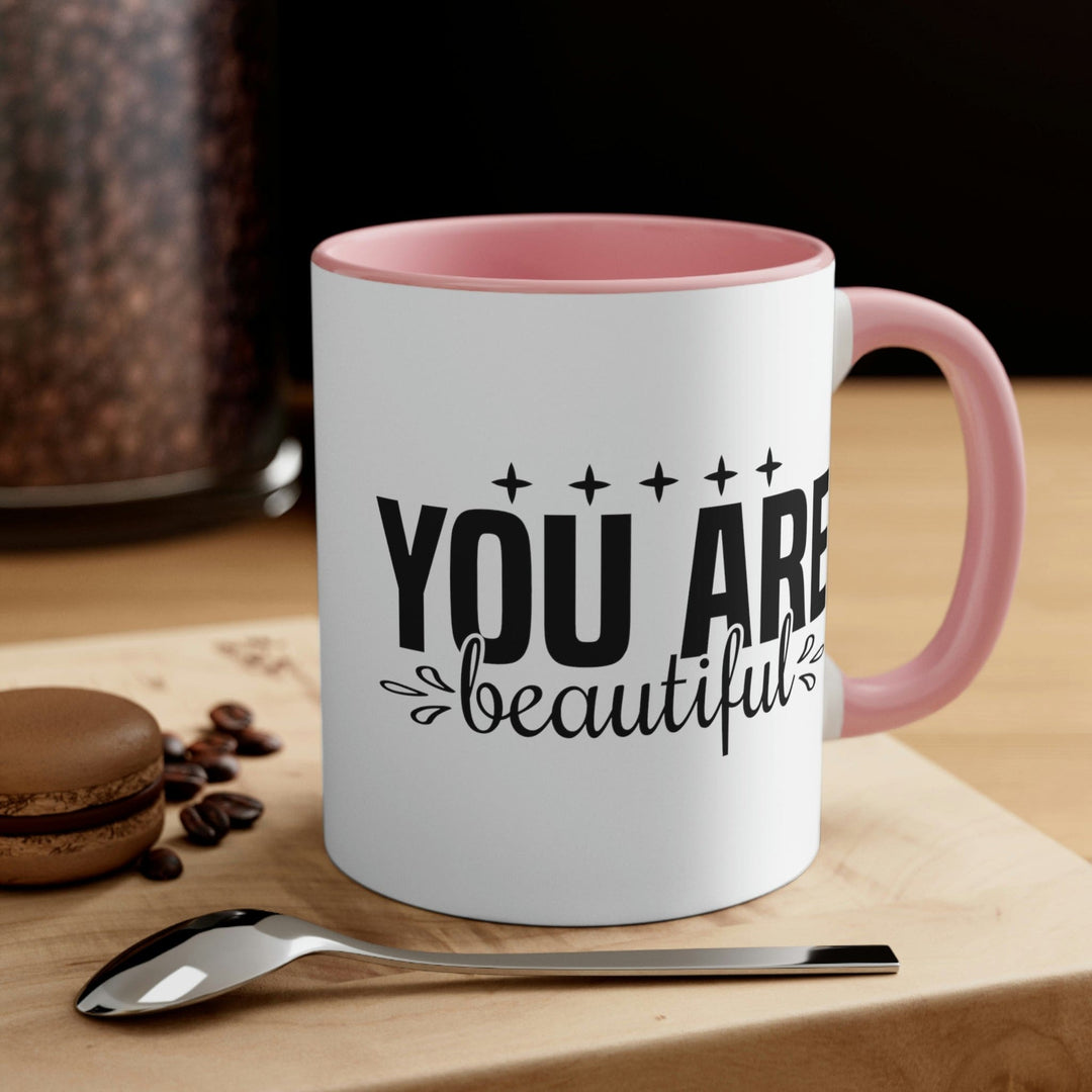 Two-tone Accent Ceramic Mug 11oz You Are Beautiful Inspiration Affirmation