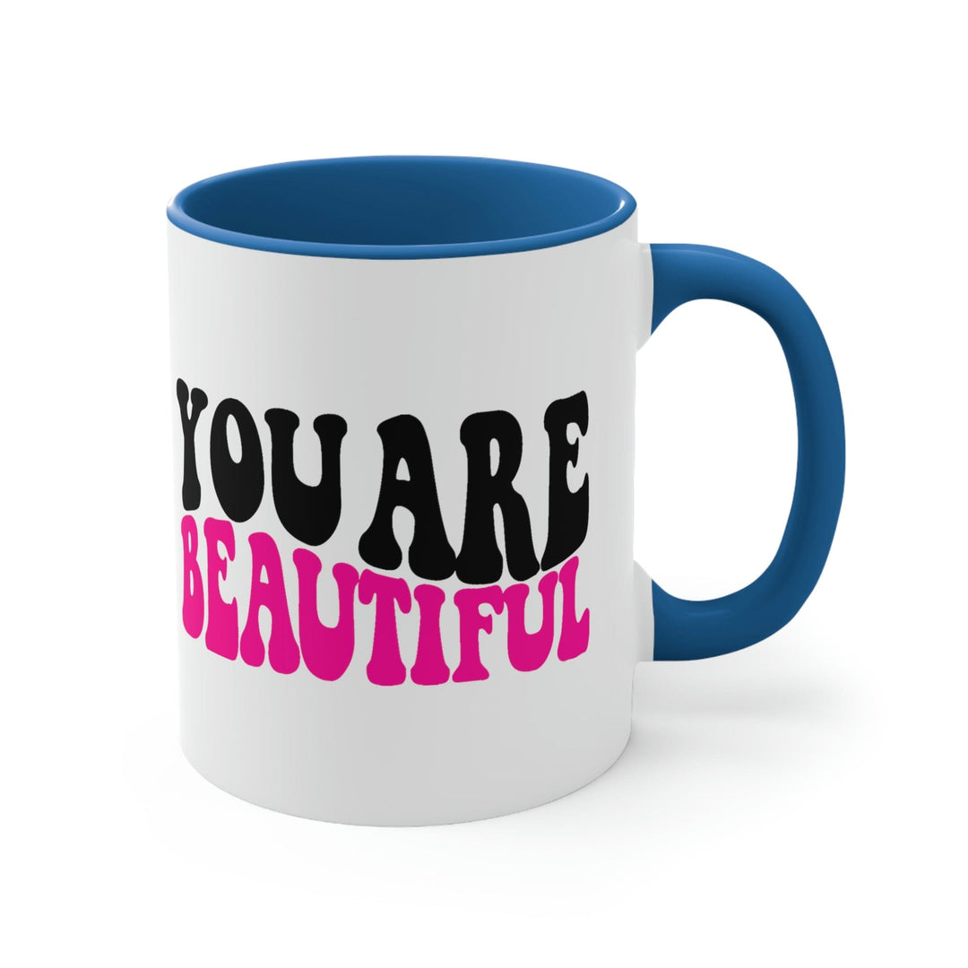 Two-tone Accent Ceramic Mug 11oz you are Beautiful Retro Wavy Pink Black