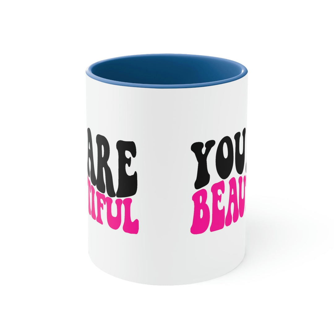 Two-tone Accent Ceramic Mug 11oz you are Beautiful Retro Wavy Pink Black