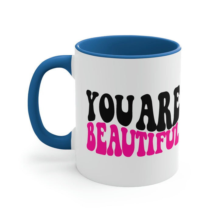 Two-tone Accent Ceramic Mug 11oz you are Beautiful Retro Wavy Pink Black