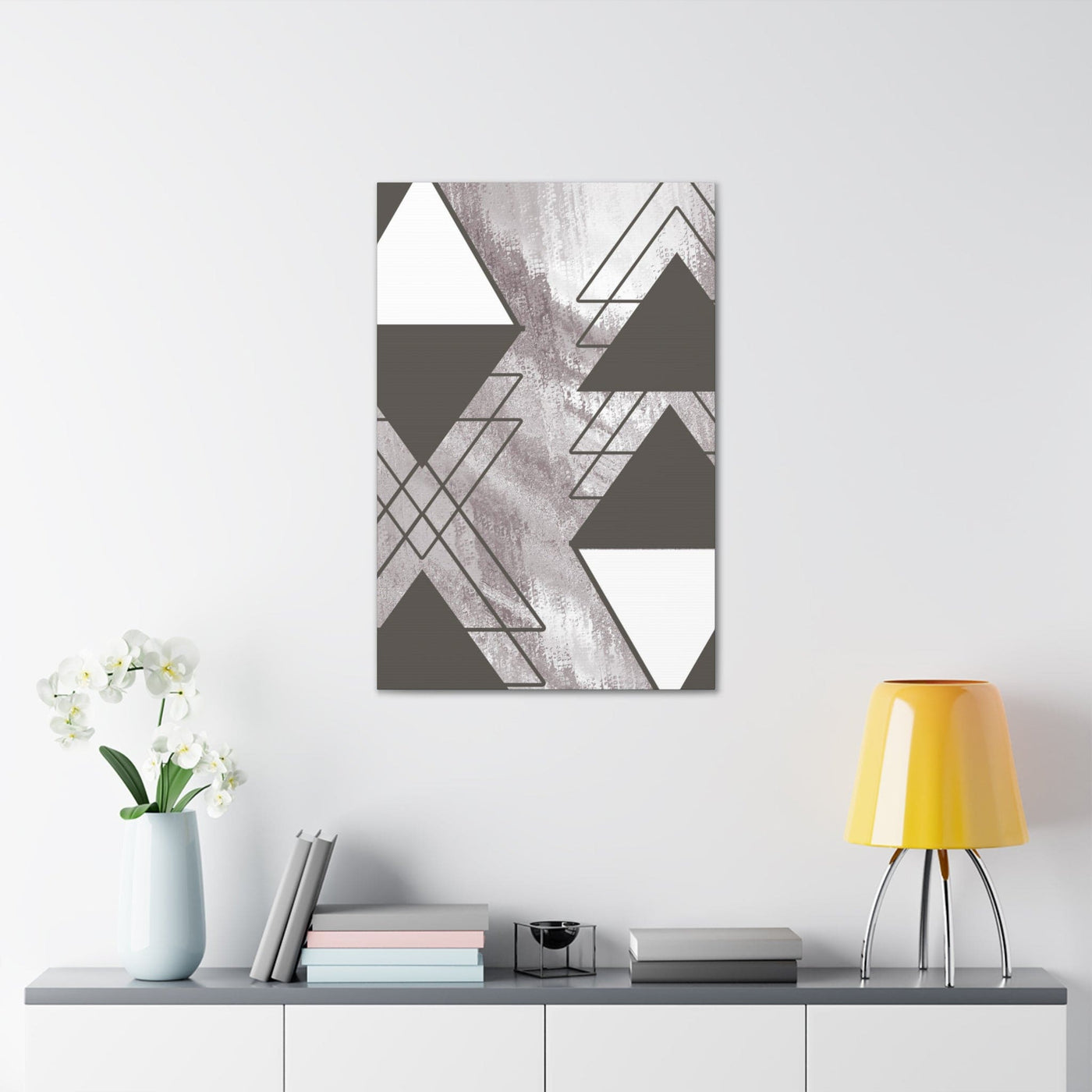 Wall Art Decor Canvas Print Artwork Ash Grey And White Triangular Colorblock
