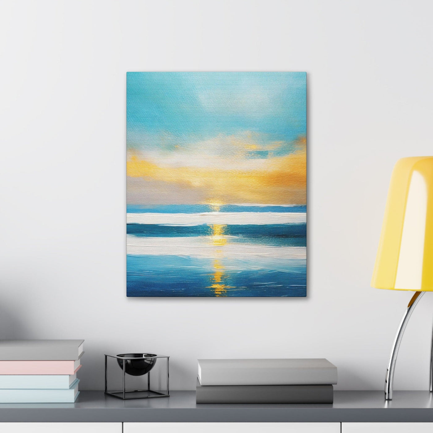Wall Art Decor Canvas Print Artwork Blue Ocean Golden Sunset - Canvas
