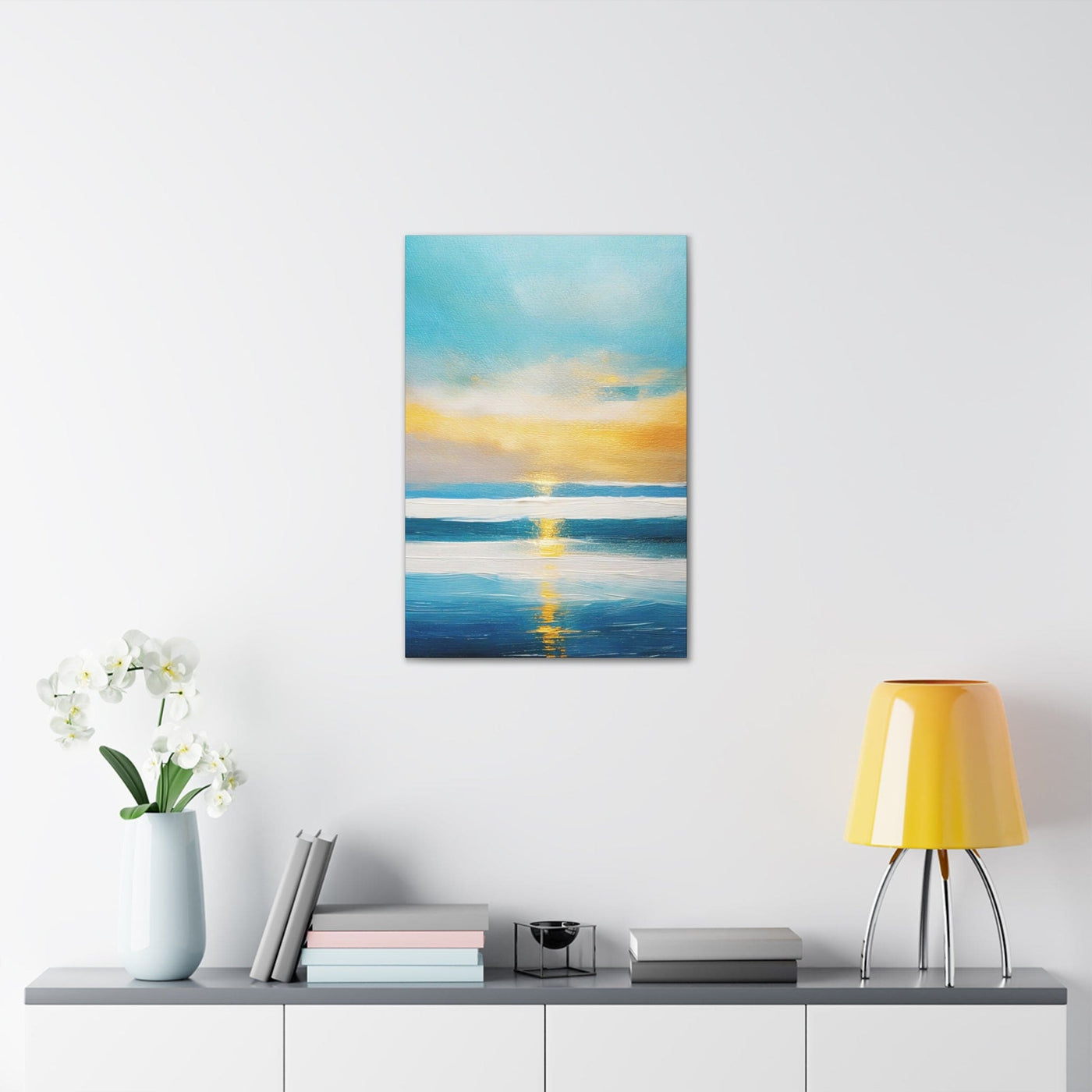 Wall Art Decor Canvas Print Artwork Blue Ocean Golden Sunset - Canvas