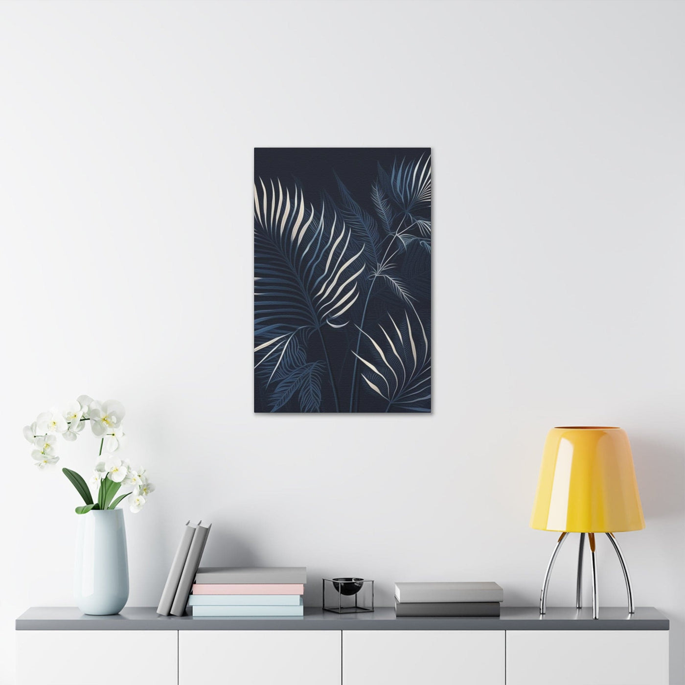 Wall Art Decor Canvas Print Artwork Blue White Palm Leaves - Canvas