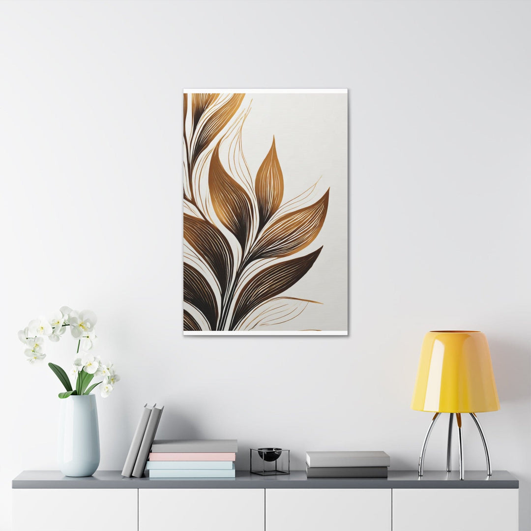 Wall Art Decor - Canvas Print Artwork - Floral Brown Line Art Print 8669