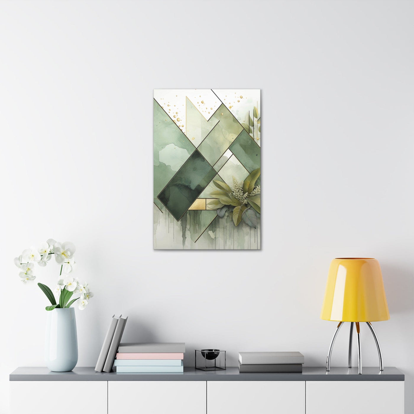 Wall Art Decor Canvas Print Artwork Olive Green Mint Leaf Geometric Print