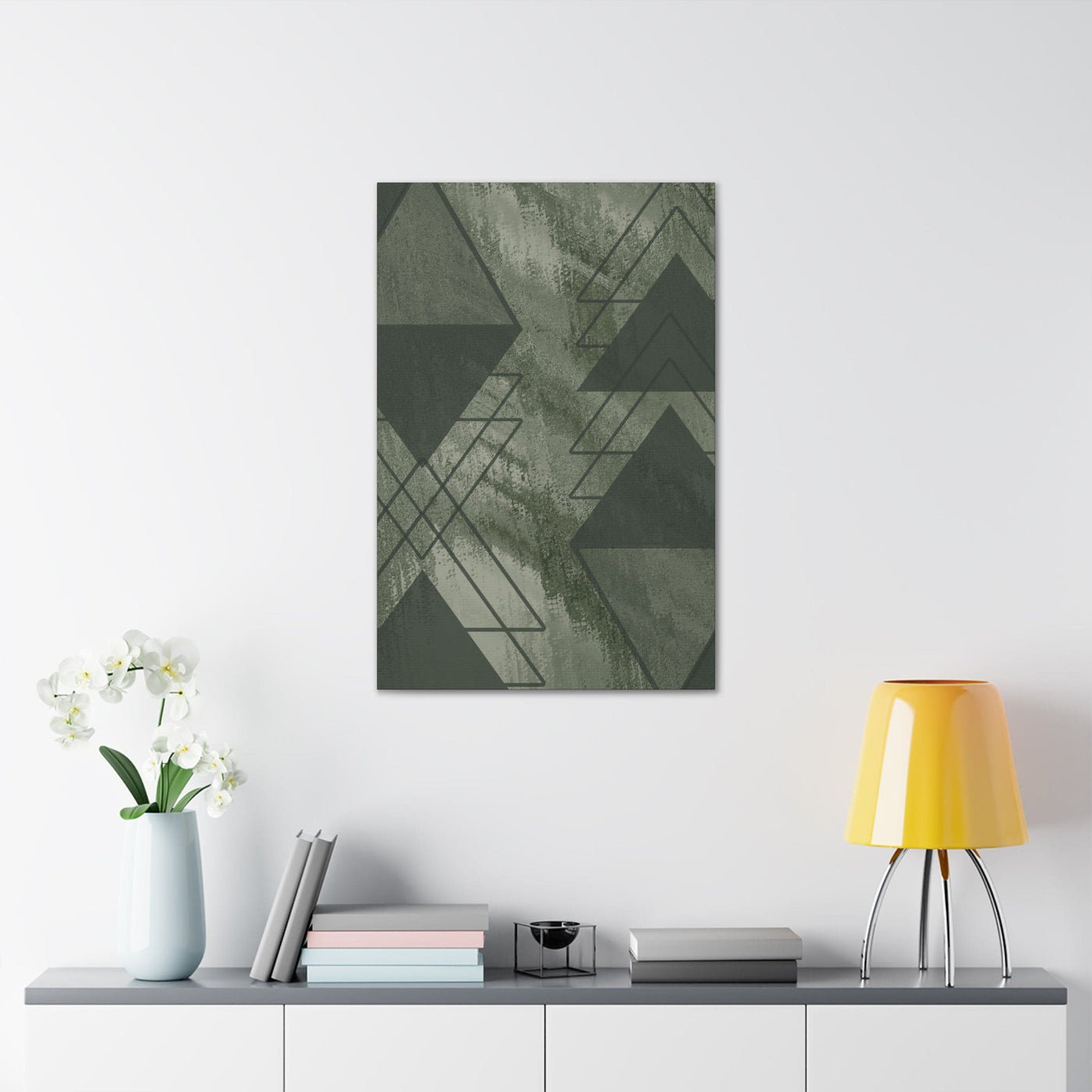 Wall Art Decor Canvas Print Artwork Olive Green Triangular Colorblock - Canvas