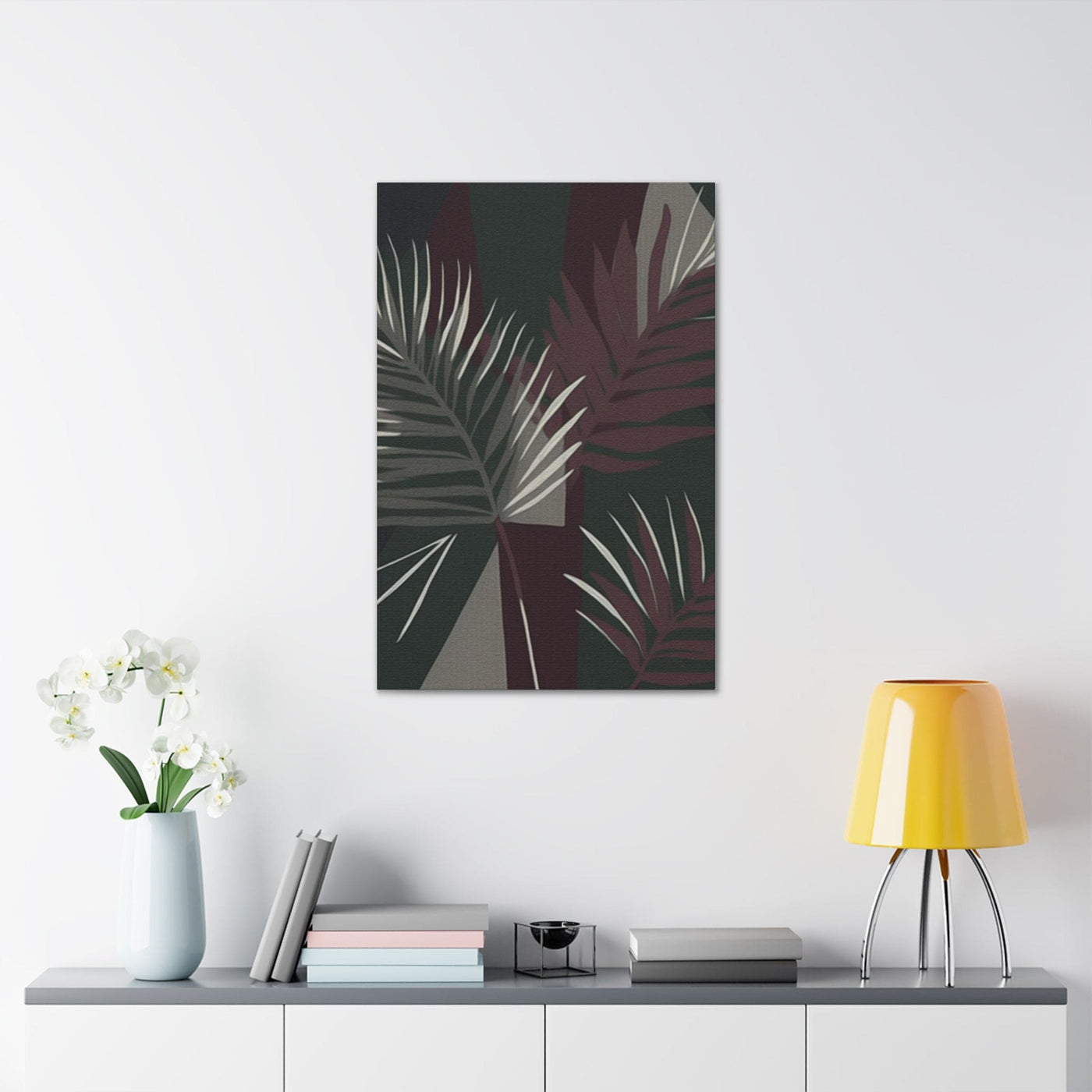 Wall Art Decor Canvas Print Artwork Palm Tree Leaves Maroon Green Background