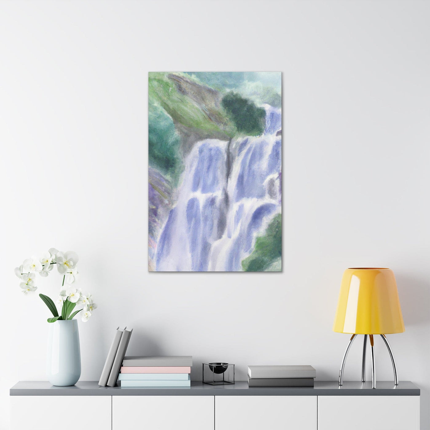 Wall Art Decor Canvas Print Artwork Purple Watercolor Waterfall Green Landscape