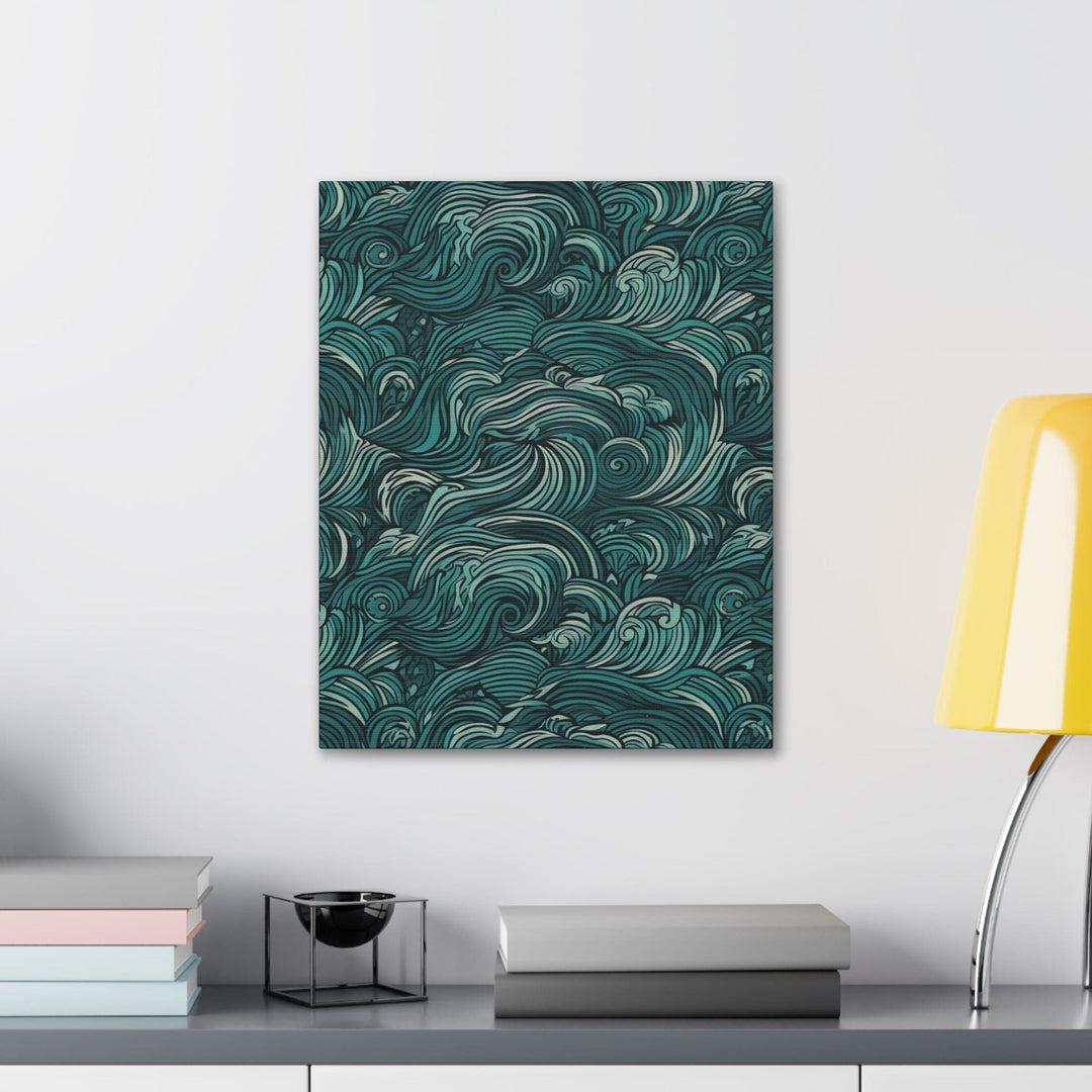 Wall Art Decor Canvas Print Artwork Water Wave Mint Green Illustration