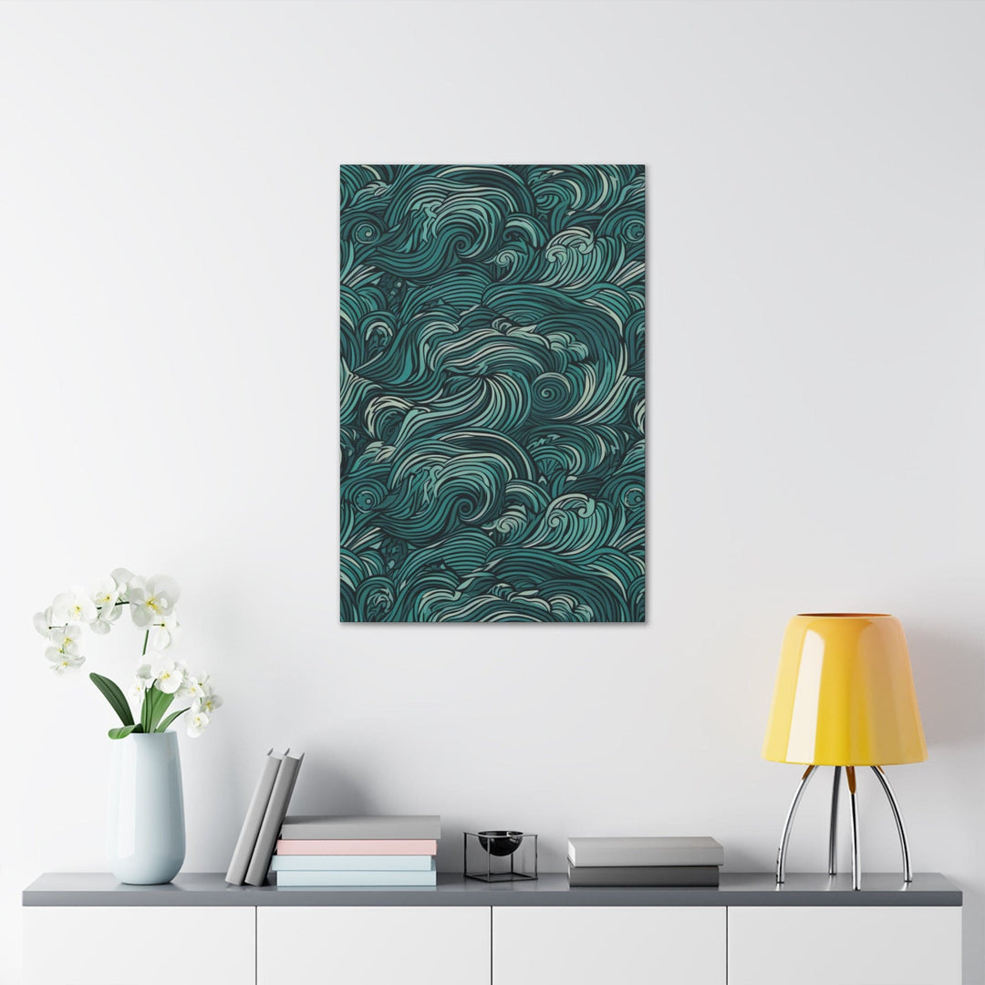 Wall Art Decor Canvas Print Artwork Water Wave Mint Green Illustration