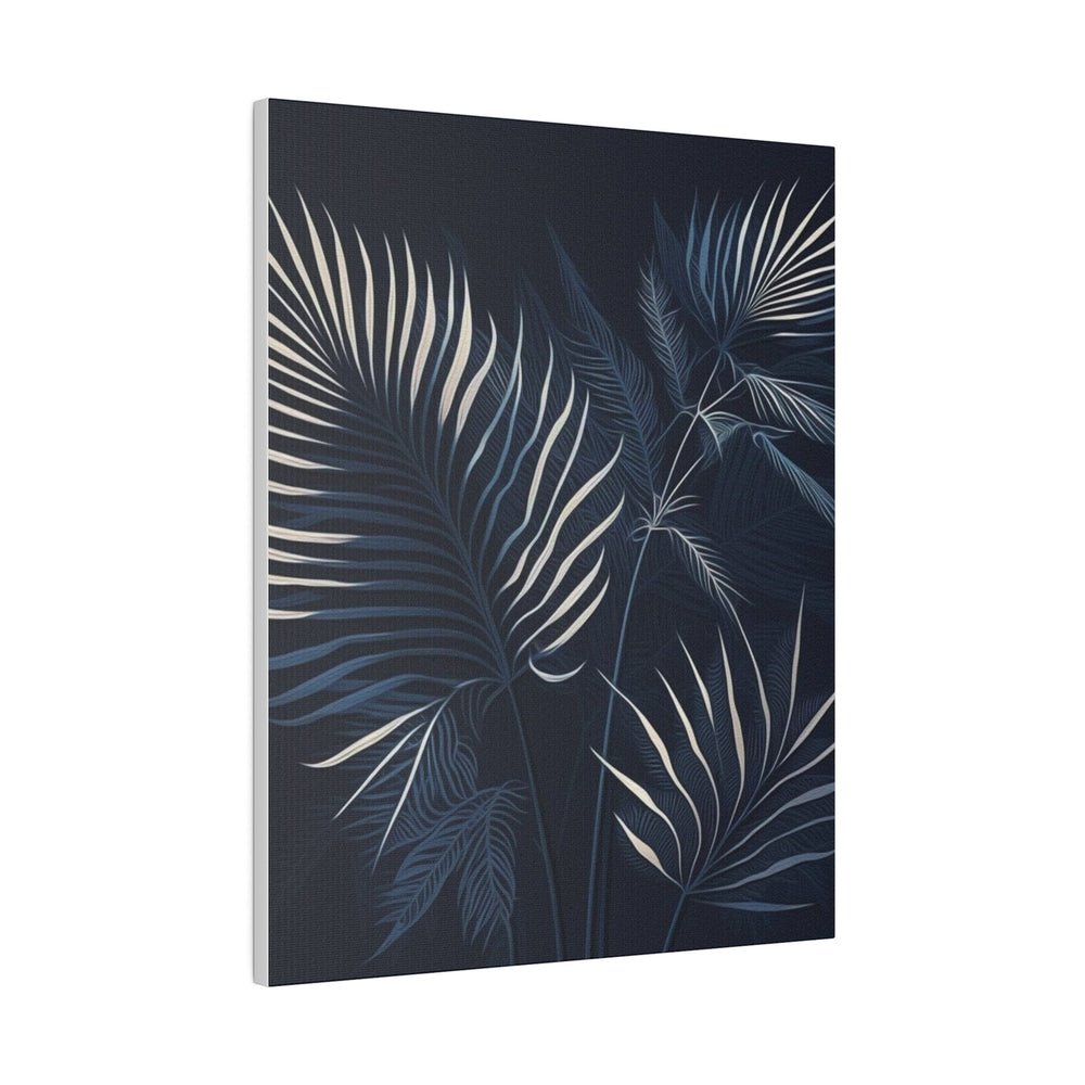 Wall Decor Giclee Fine Art Print - White Line Art Palm Tree Leaves Navy Blue