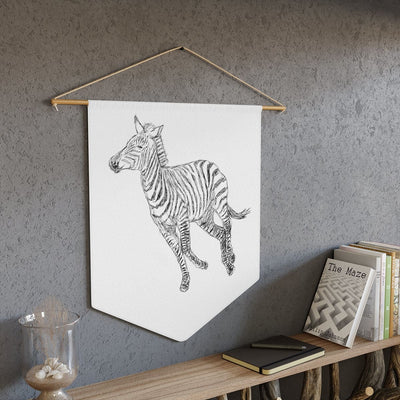 Wall Art Hanging Pennant Decor Galloping Zebra Line Art Drawing Print - Home