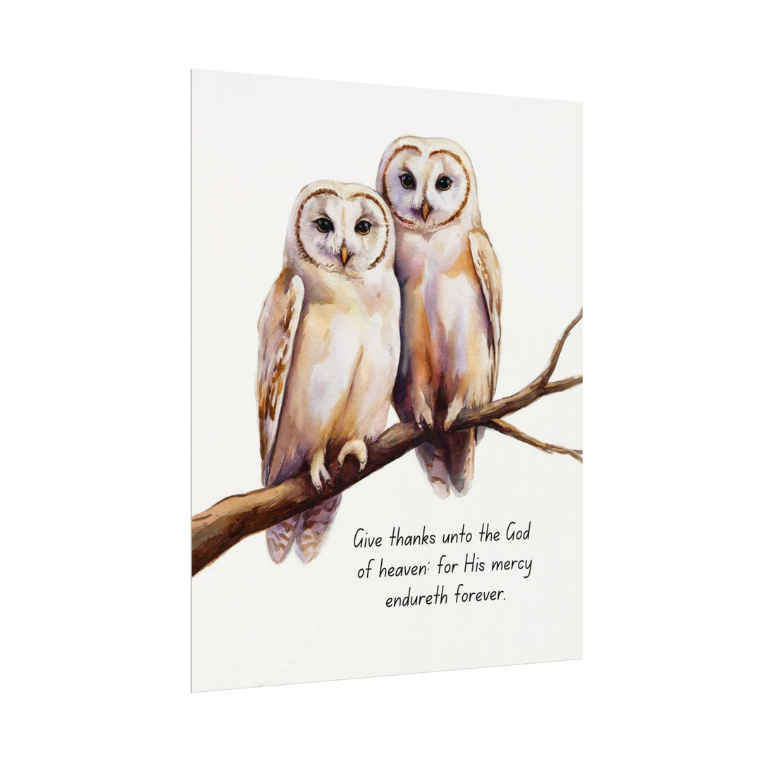 Wall Decor Giclee Print Two White Owls Give Thanks Unto the God of Heaven