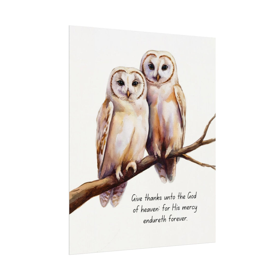 Wall Decor Giclee Print Two White Owls Give Thanks Unto the God of Heaven