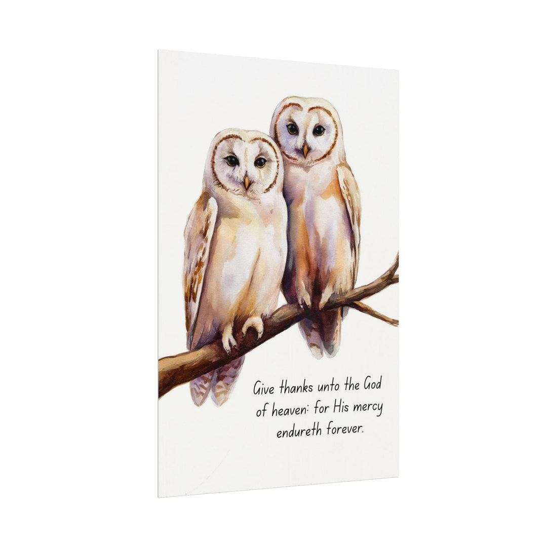 Wall Decor Giclee Print Two White Owls Give Thanks Unto the God of Heaven