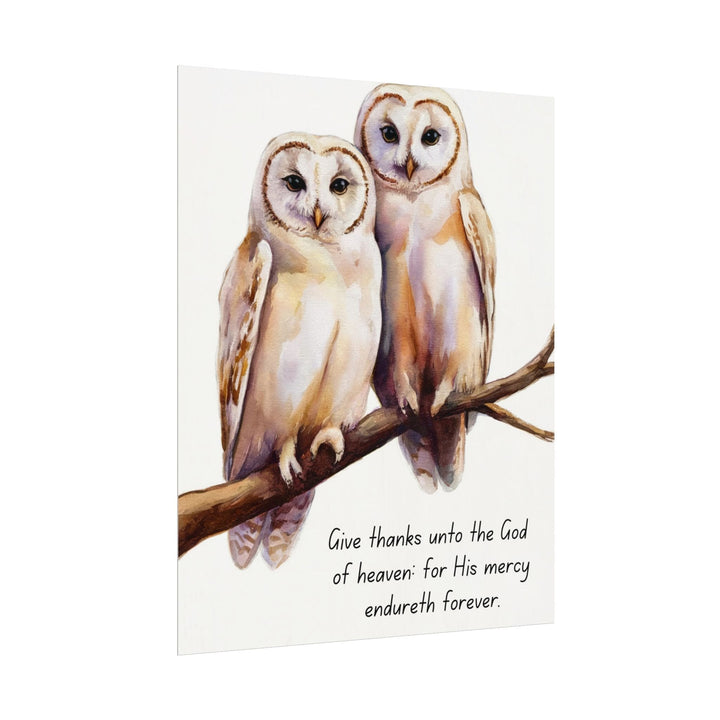 Wall Decor Giclee Print Two White Owls Give Thanks Unto the God of Heaven