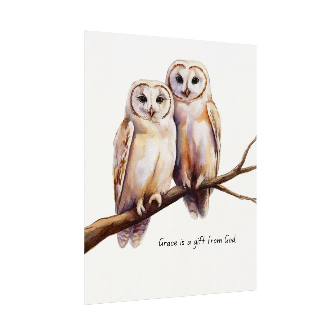 Wall Decor - Giclee Print - Two White Owls - Grace is a Gift from God