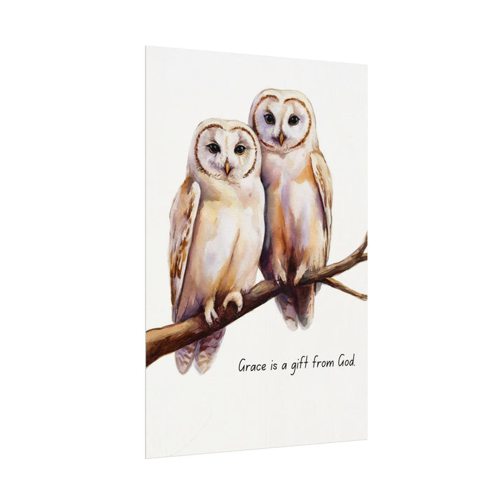 Wall Decor - Giclee Print - Two White Owls - Grace is a Gift from God