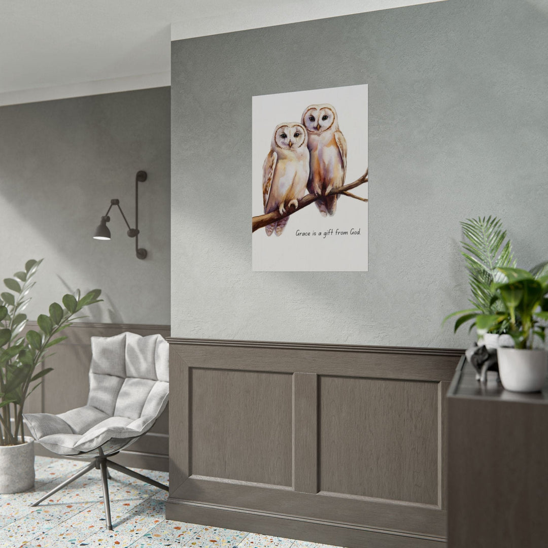 Wall Decor - Giclee Print - Two White Owls - Grace is a Gift from God