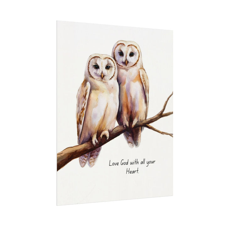 Wall Decor Giclee Print Two White Owls Love God with All your Heart - Poster