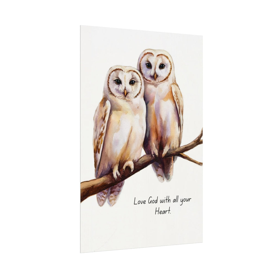 Wall Decor Giclee Print Two White Owls Love God with All your Heart - Poster