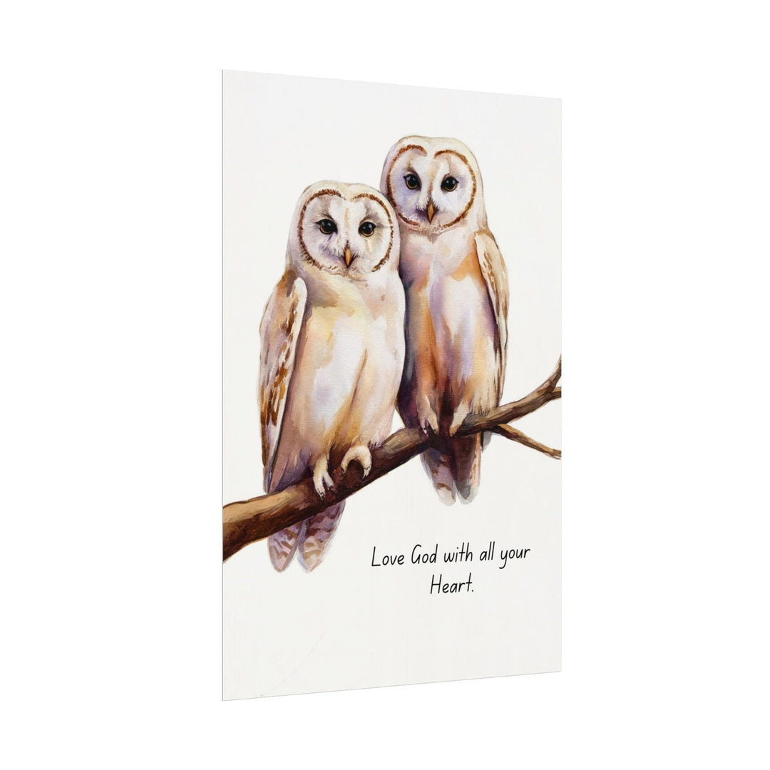 Wall Decor Giclee Print Two White Owls Love God with All your Heart - Poster