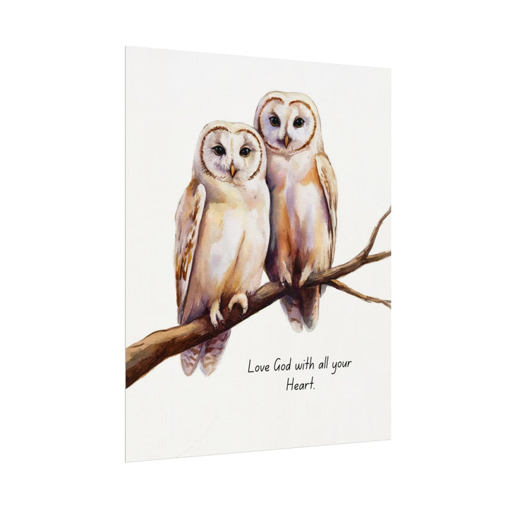 Wall Decor Giclee Print Two White Owls Love God with All your Heart - Poster