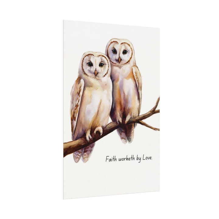 Wall Decor - Giclee Print - Two White Owls - Faith Worketh by Love