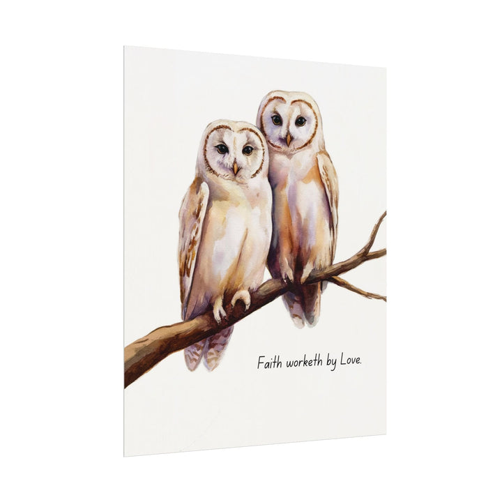 Wall Decor - Giclee Print - Two White Owls - Faith Worketh by Love