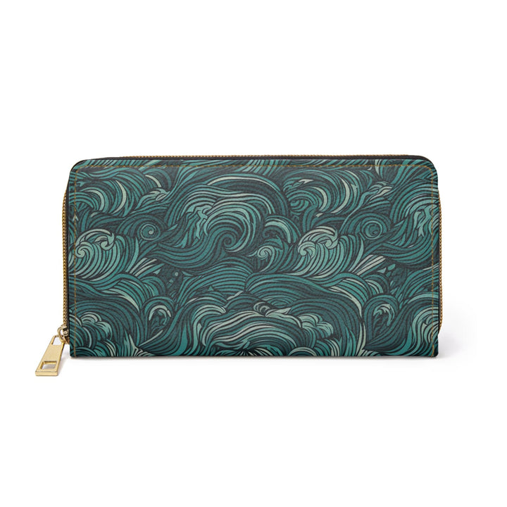 Water Wave Mint Green Illustration Womens Zipper Wallet Clutch Purse - Bags