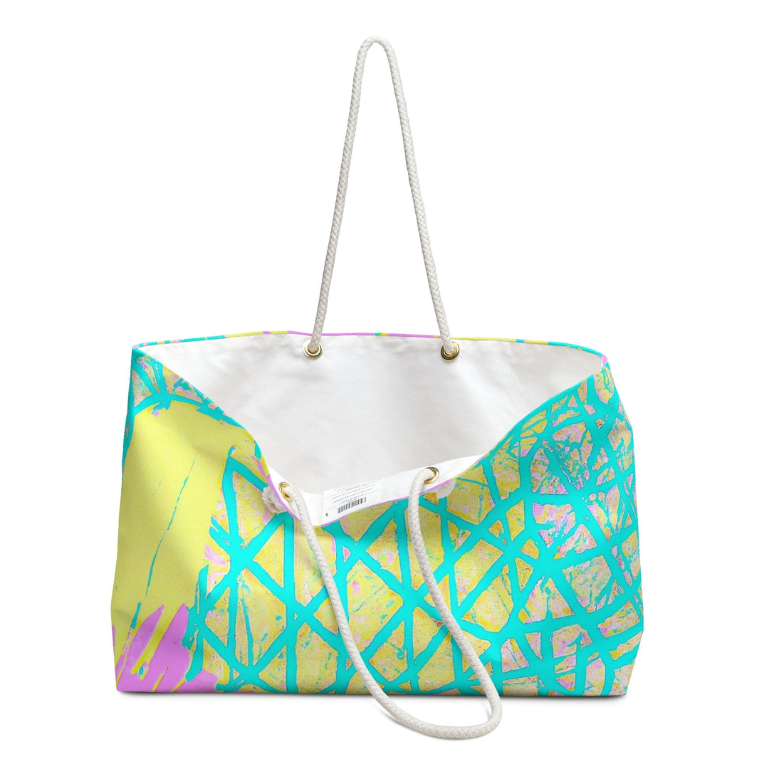 Weekender Tote Bag Cyan Blue Lime Green and Pink Pattern - Bags | Tote Bags