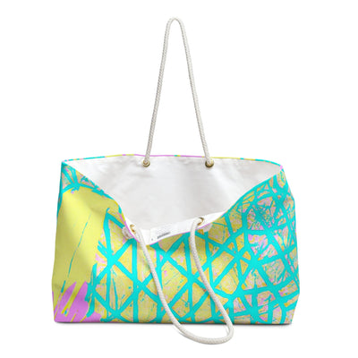 Weekender Tote Bag Cyan Blue Lime Green And Pink Pattern - Bags | Tote Bags