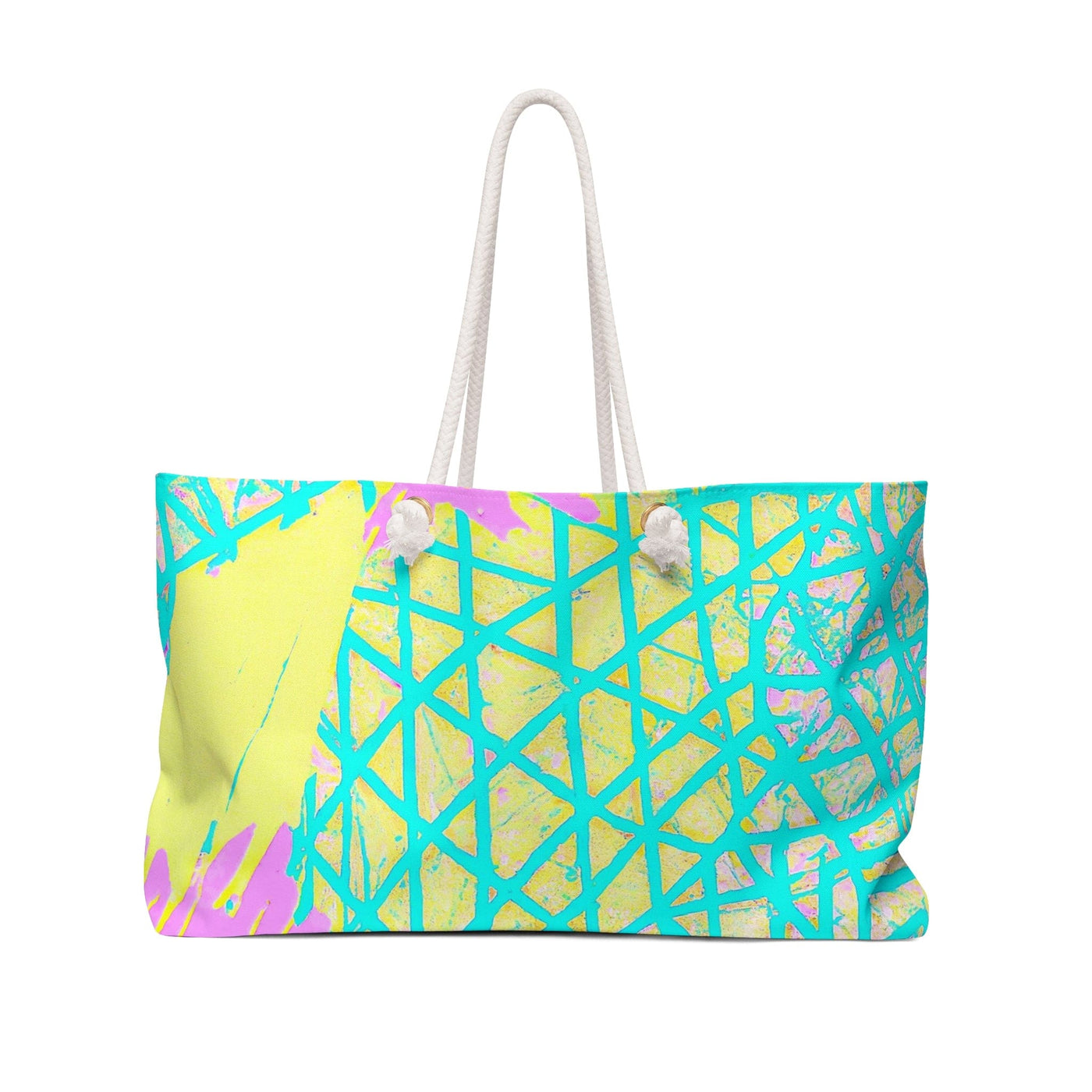 Weekender Tote Bag Cyan Blue Lime Green And Pink Pattern - Bags | Tote Bags