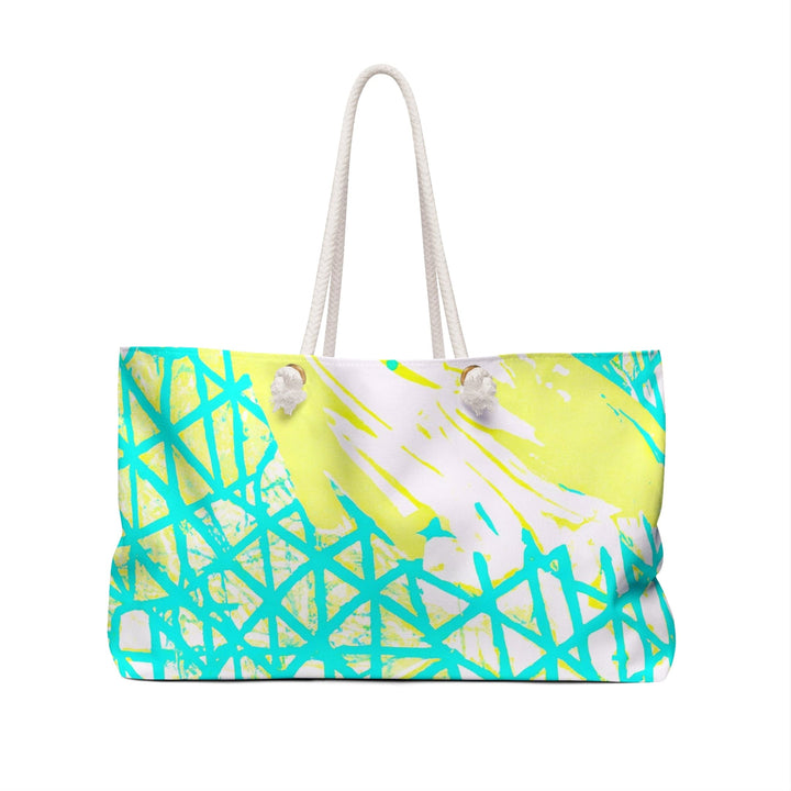 Weekender Tote Bag Cyan Blue Lime Green and White Pattern - Bags | Tote Bags