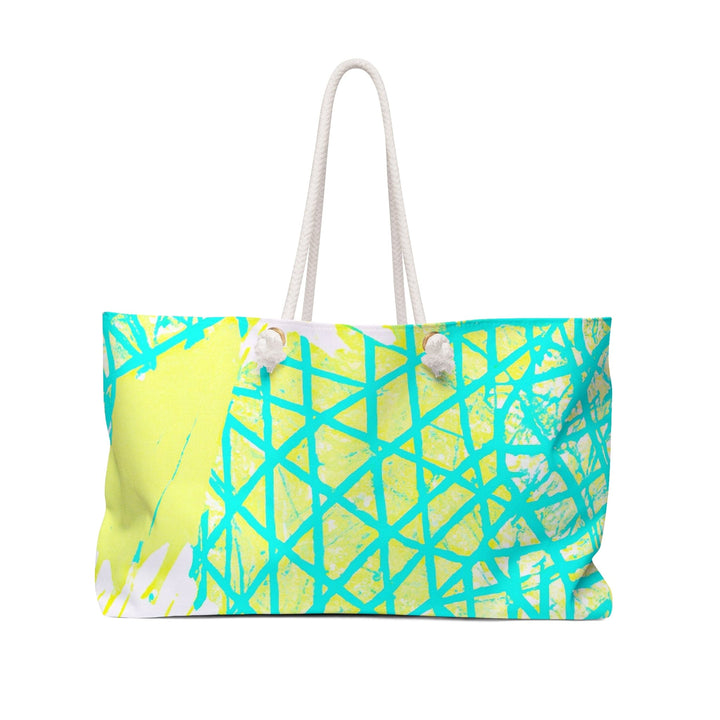 Weekender Tote Bag Cyan Blue Lime Green and White Pattern - Bags | Tote Bags