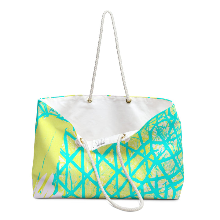 Weekender Tote Bag Cyan Blue Lime Green and White Pattern - Bags | Tote Bags