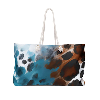 Weekender Tote Bag Rustic Blue And Brown Spotted Pattern - Bags