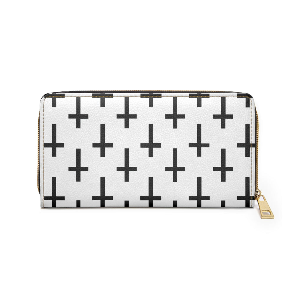 White and Black Seamless Cross Pattern Womens Zipper Wallet Clutch Purse - Bags