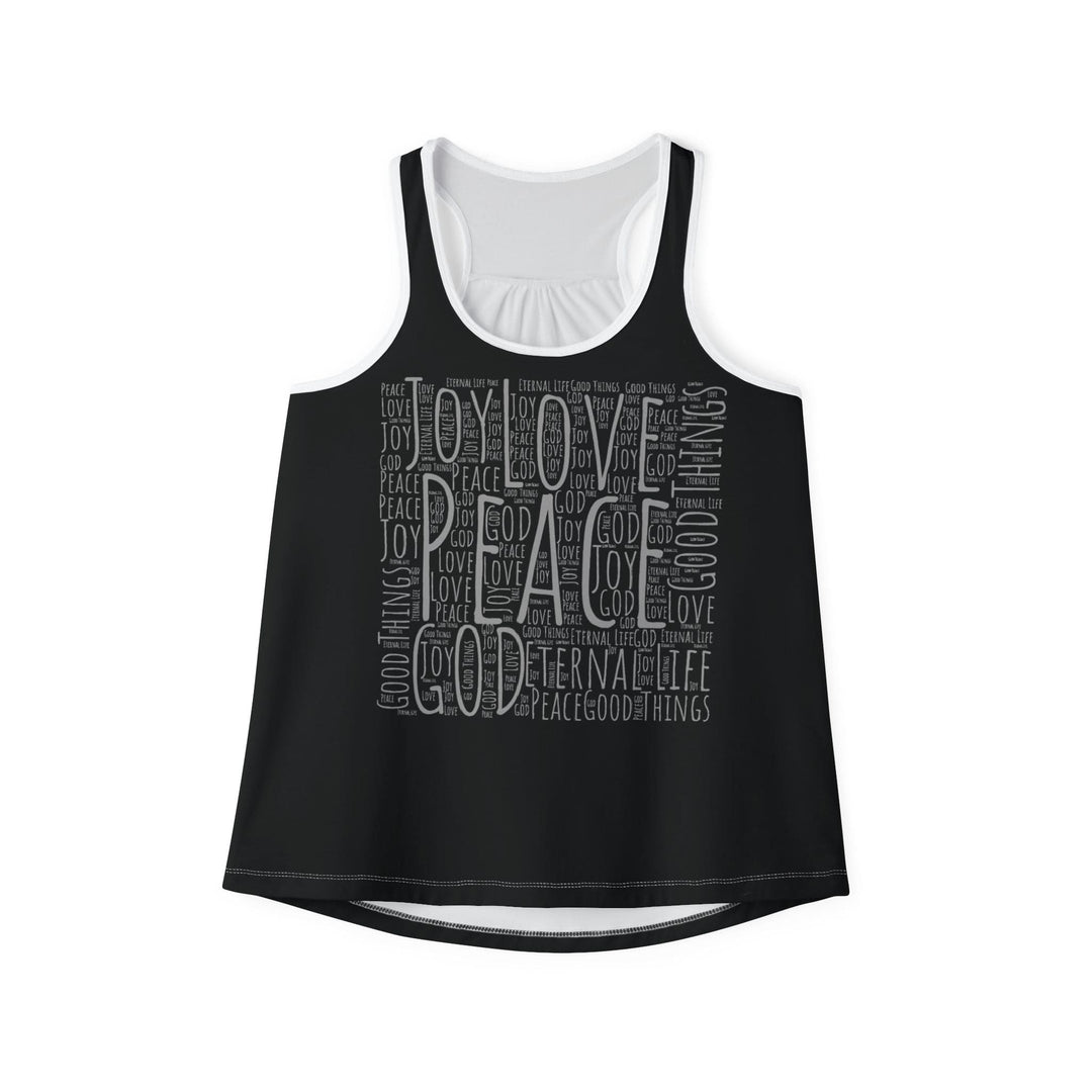 Womens All Good Things Word Collage Racer Tank Top - Womens | Tank Tops | AOP