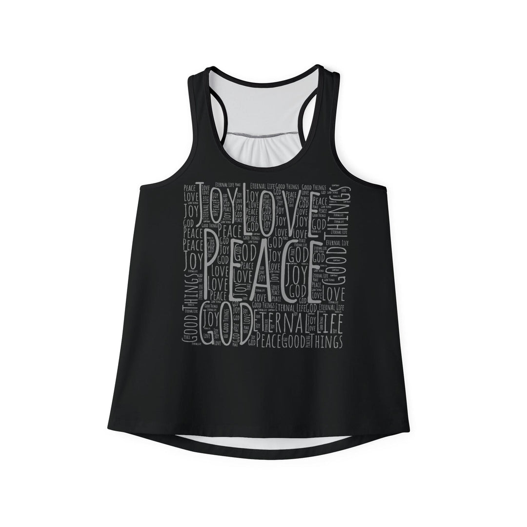 Womens All Good Things Word Collage Racer Tank Top - Womens | Tank Tops | AOP