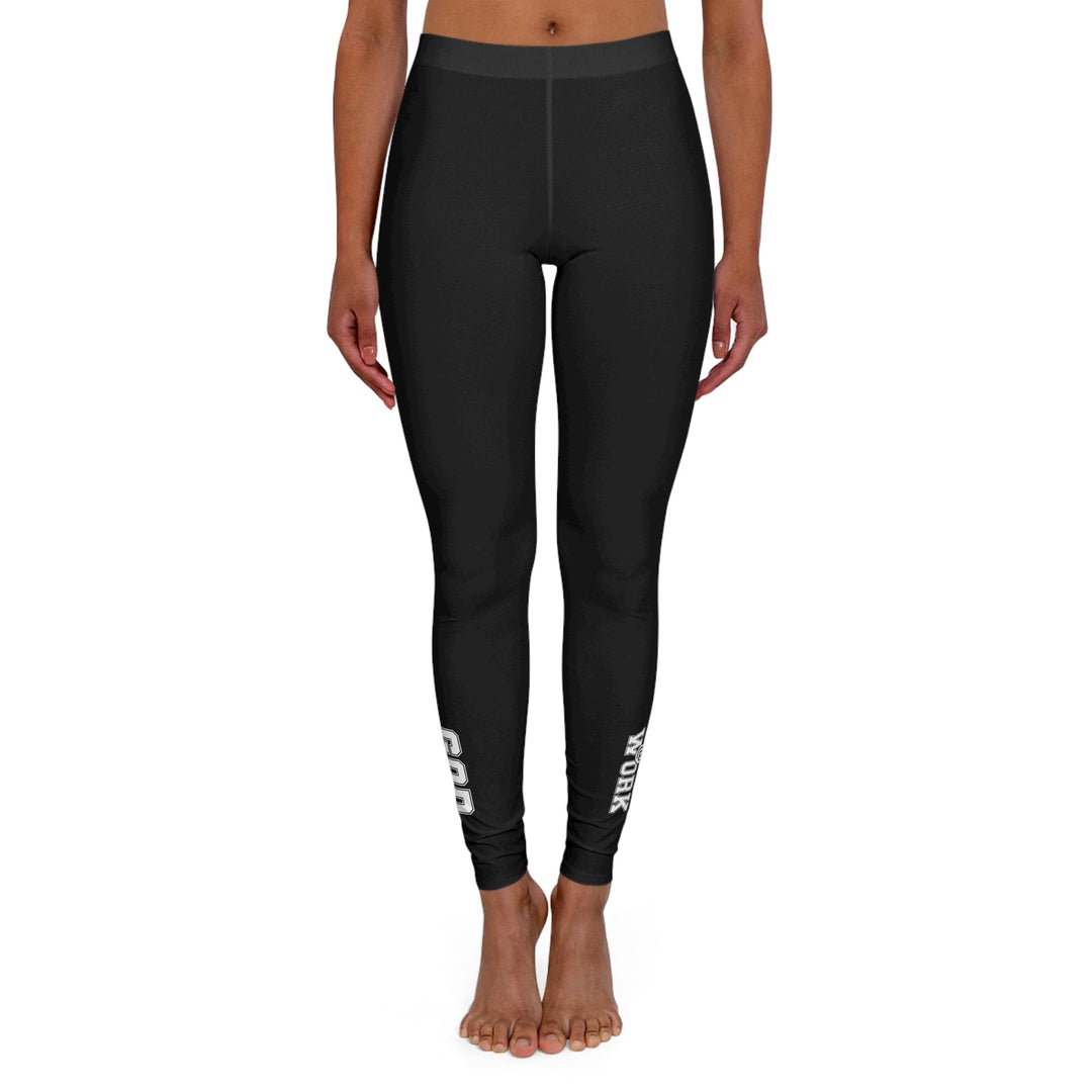Womens Black Fitness Leggings God @ Work White and Black Print
