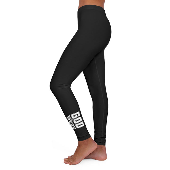 Womens Black Fitness Leggings God @ Work White and Black Print