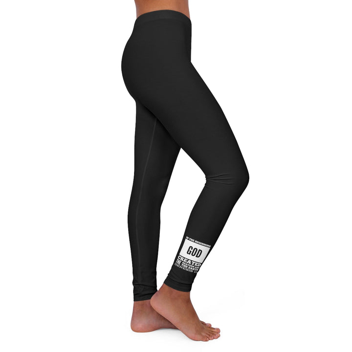 Womens Black Fitness Leggings in the Beginning Inspirational Illustration