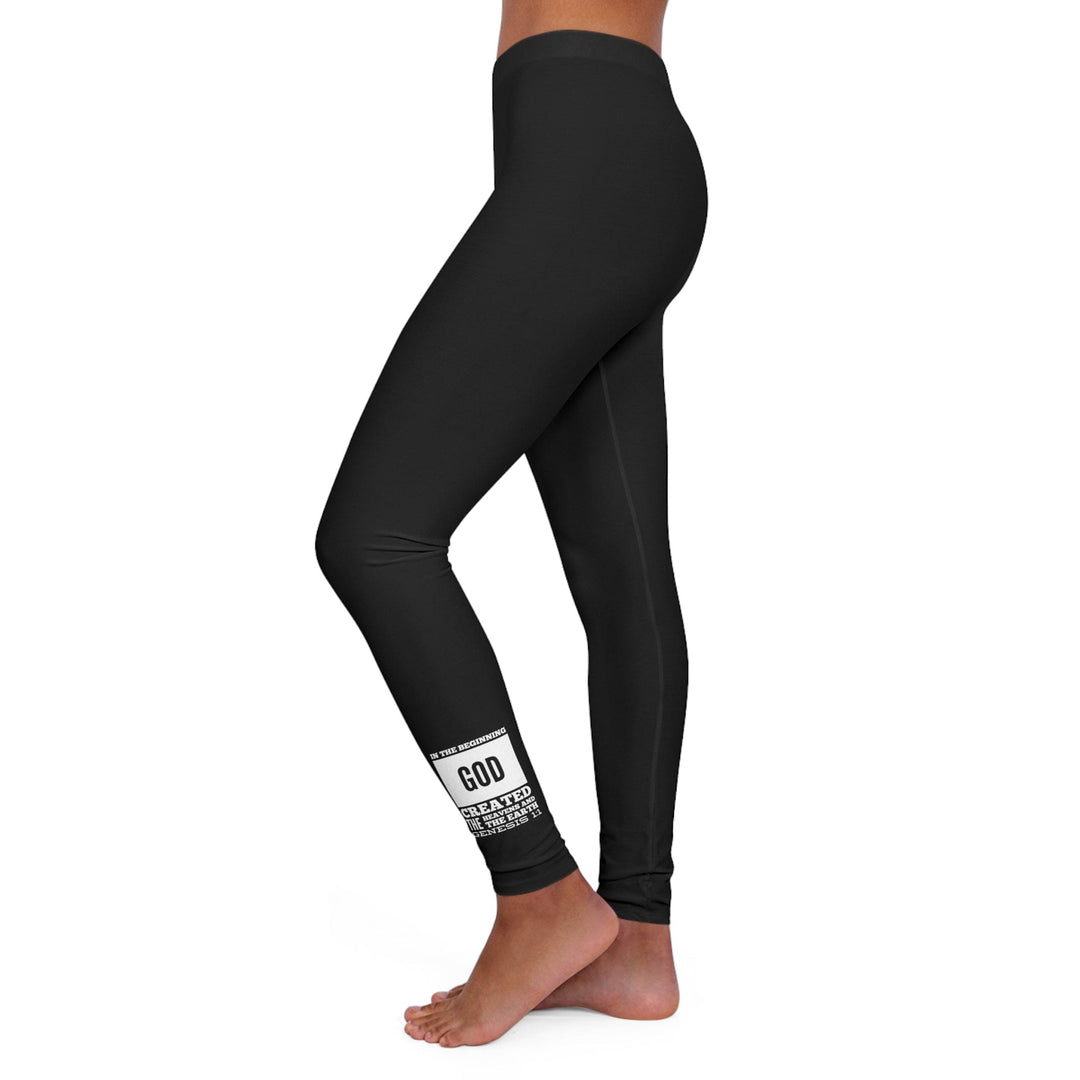 Womens Black Fitness Leggings in the Beginning Inspirational Illustration