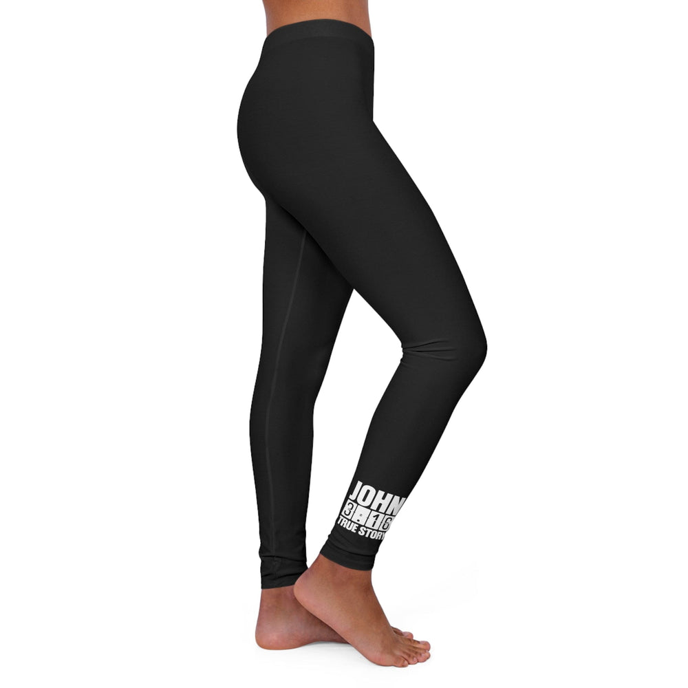Womens Black Fitness Leggings John 3:16 True Story - Scripture Inspiration